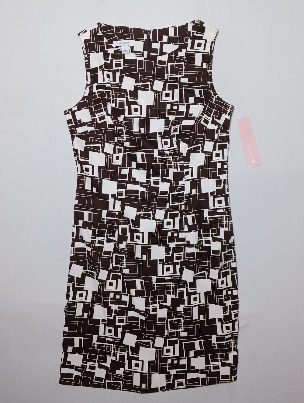 Dressbarn Knee Length Shift Dress Size 6 Brown White Abstract Geometric NWT